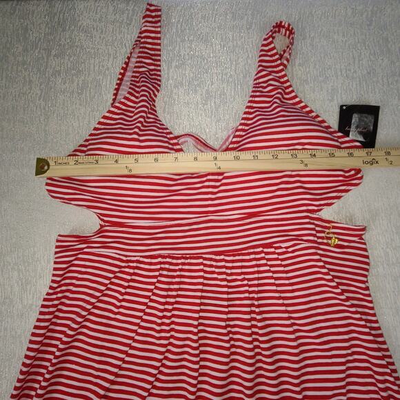 Baby Phat Y2K women's maxi dress halter top red&white striped NWT Size 1X Beachy - Picture 5 of 11